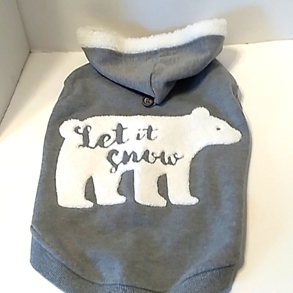 Martha Stewart Pets "Let it Snow"Gray Polar Bear Dog Hoodie Grey Sweatshirt M